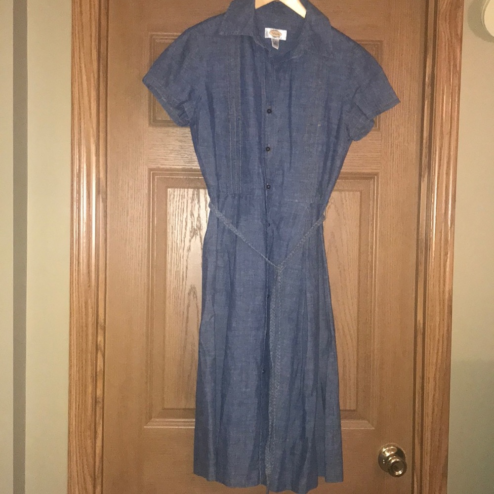 Talbots Pleated Denim Belted Dress
